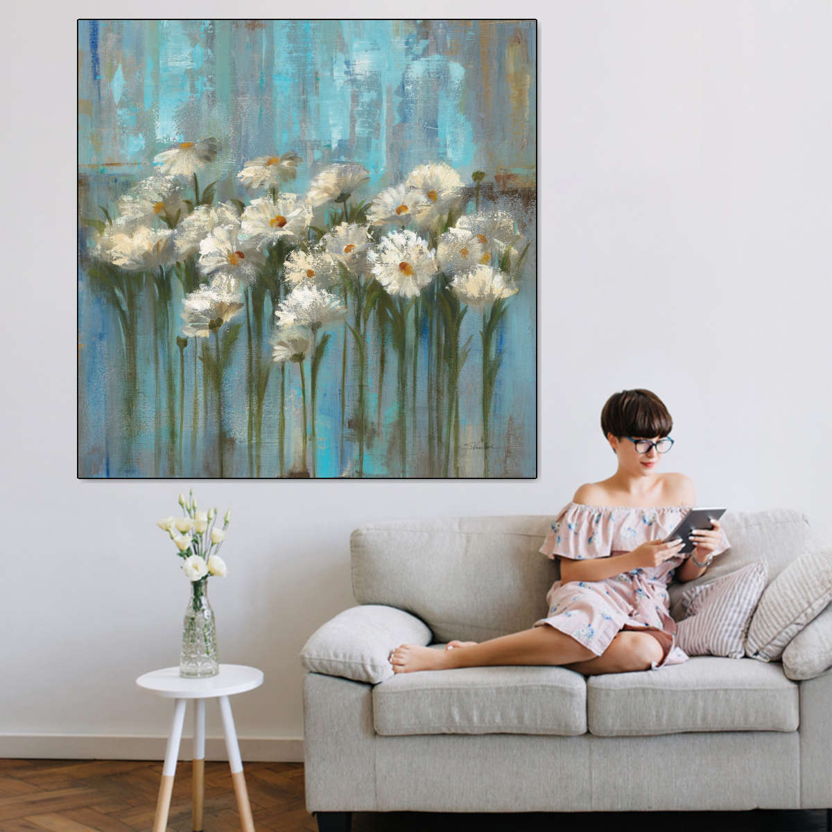 Daisies By The Lake Square V2 Wall Art