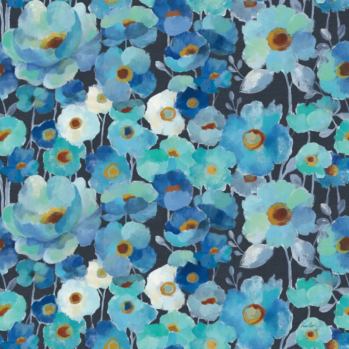 Indigo Flowers Pattern I Wall Art