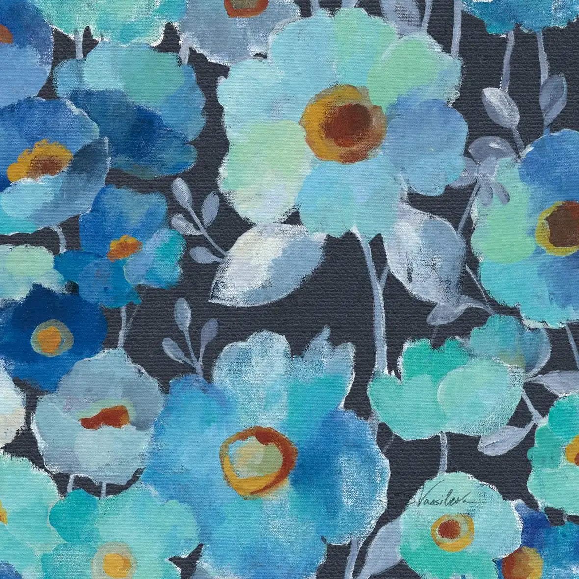 Indigo Flowers Pattern I Wall Art