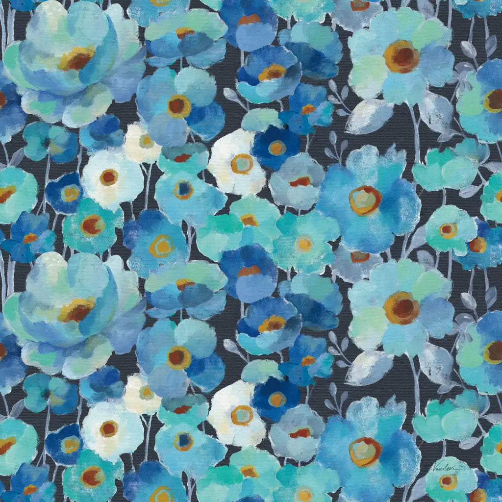 Indigo Flowers Pattern I Wall Art