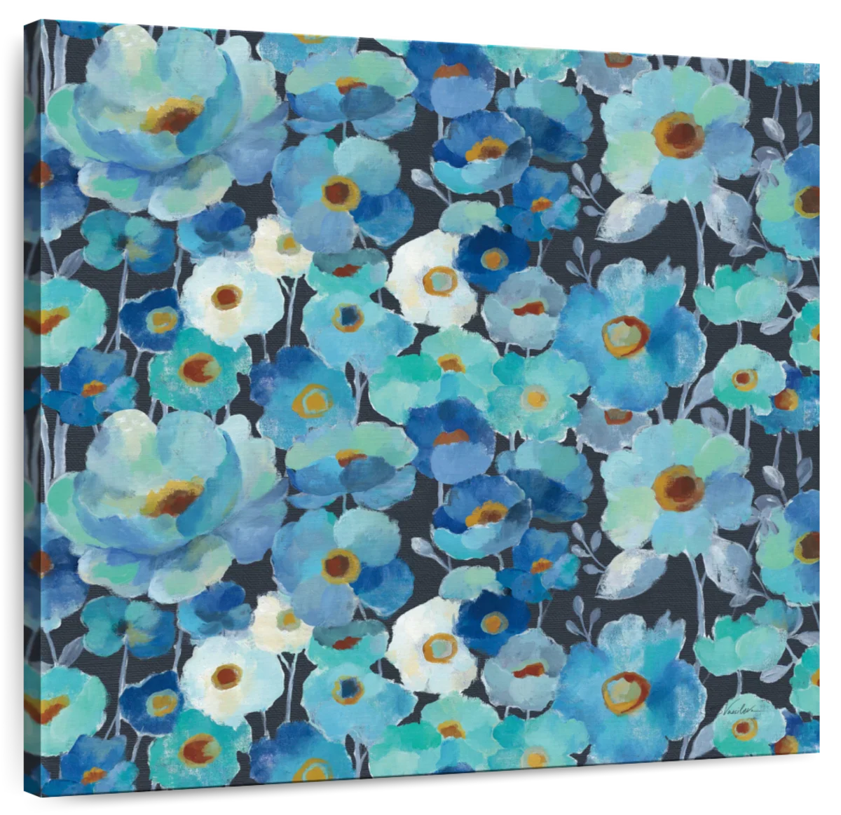Indigo Flowers Pattern I Wall Art