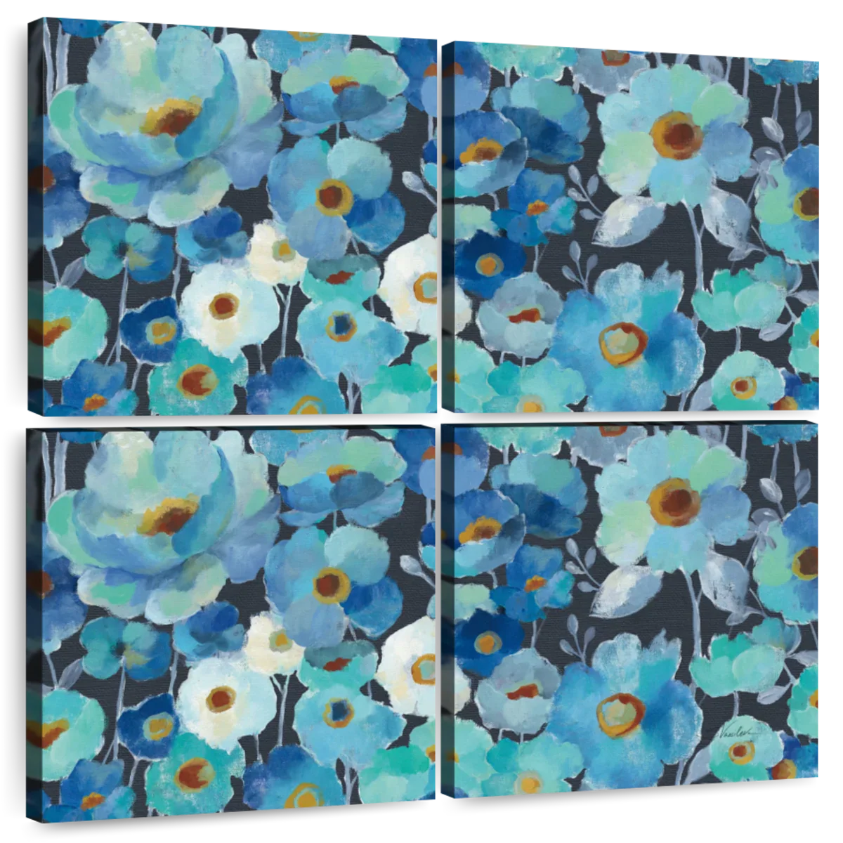 Indigo Flowers Pattern I Wall Art