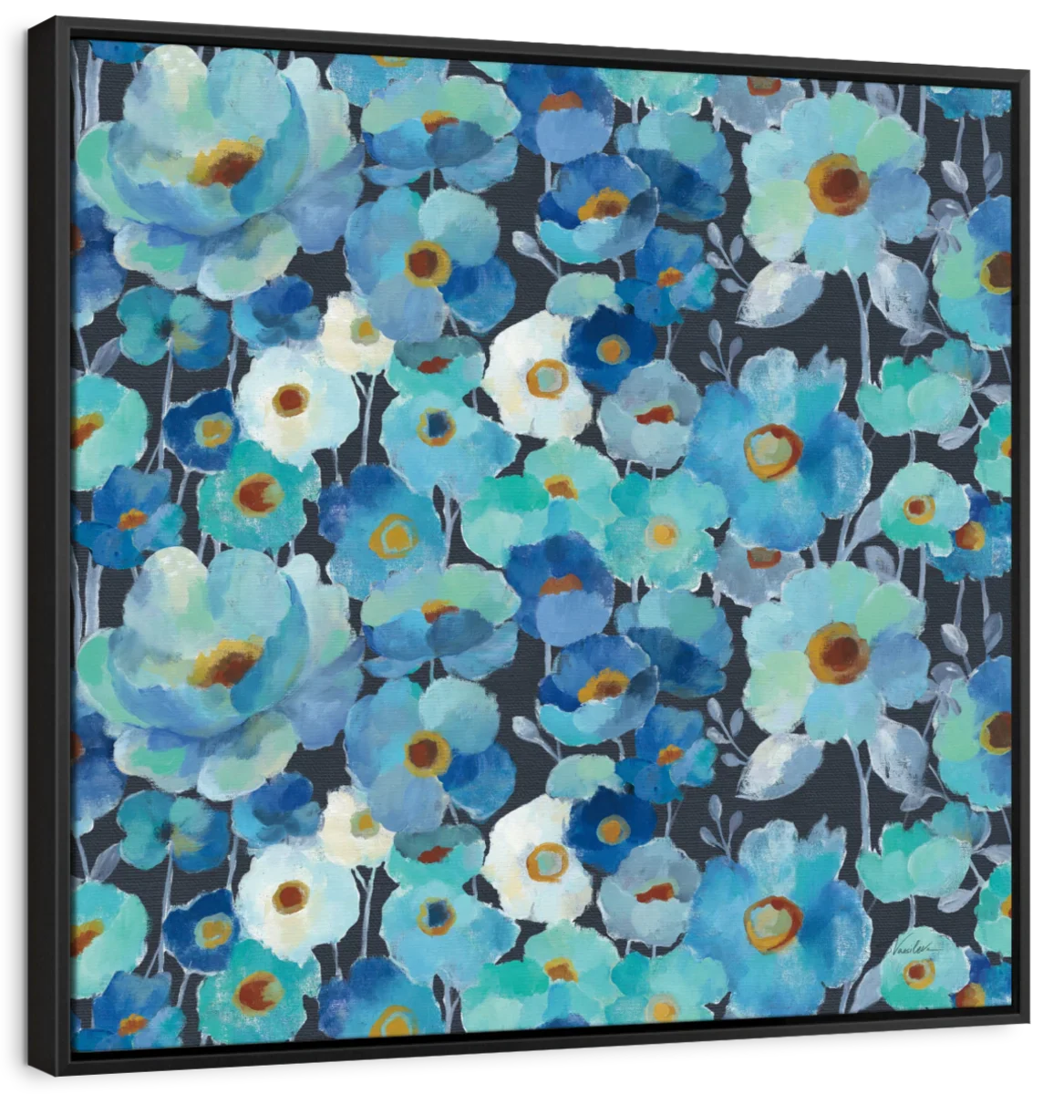 Indigo Flowers Pattern I Wall Art