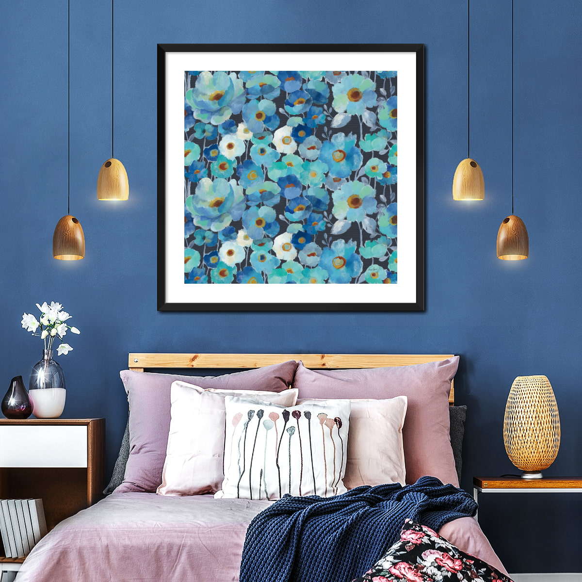 Indigo Flowers Pattern I Wall Art