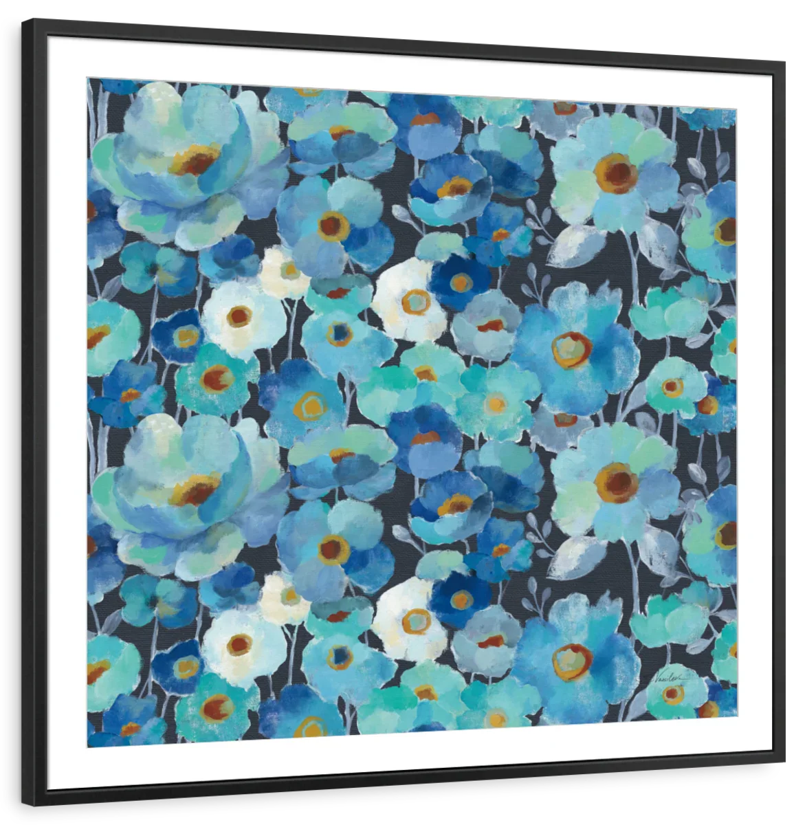 Indigo Flowers Pattern I Wall Art