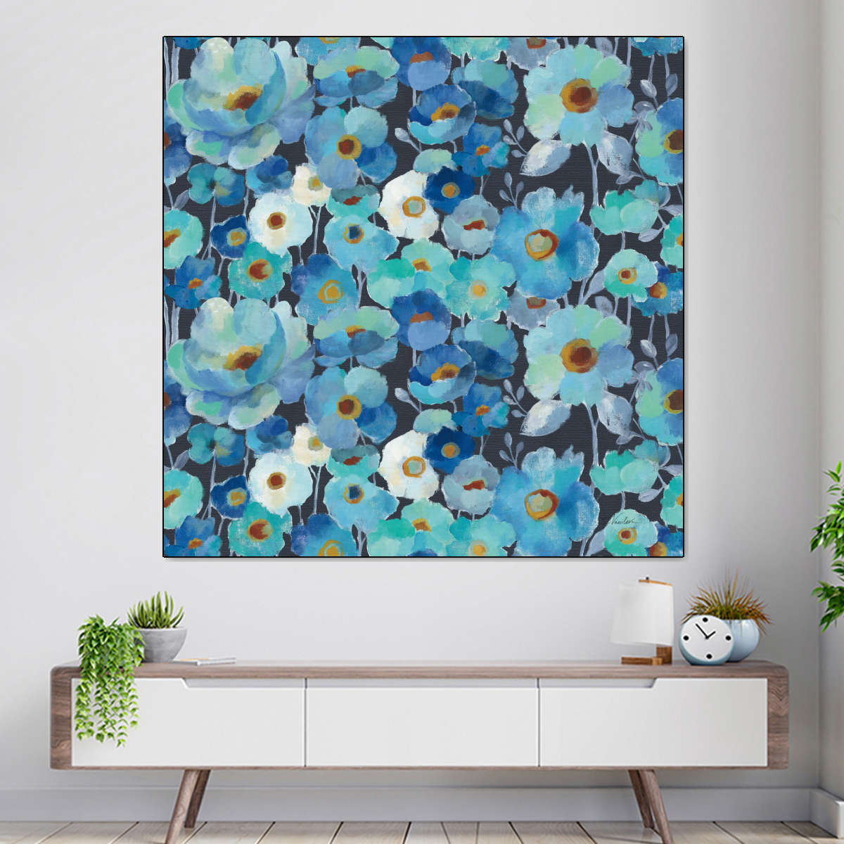 Indigo Flowers Pattern I Wall Art